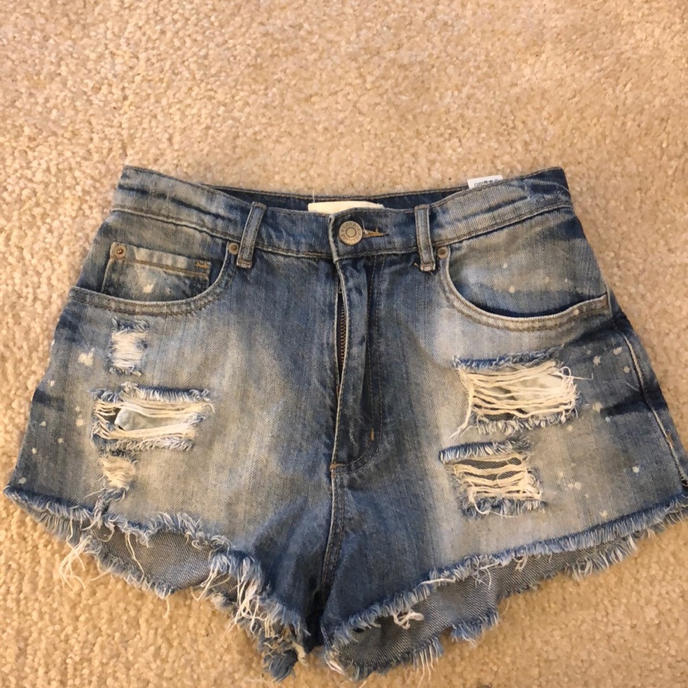 Distressed denim high waisted shorts